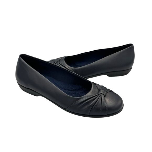 Walking Cradles Shoes - Walking Cradles NARROW Dark Navy Leather Round Toe Slip On Cushioned Ballet Flat